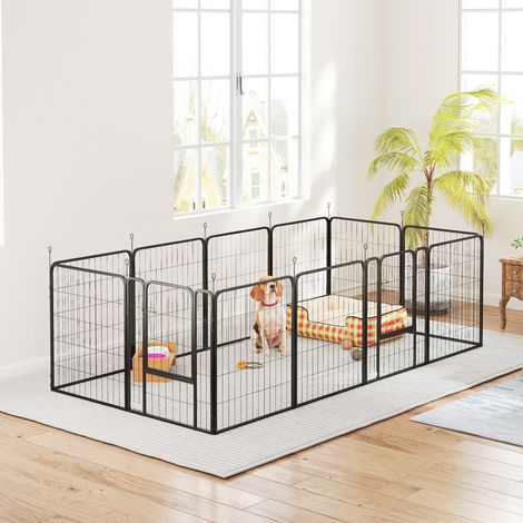 12-teiliges Hunde-Laufgitter 68 x 80 cm, faltbar, für mittelgroße Hunde, mit Türen und Verschluss, Schwarz