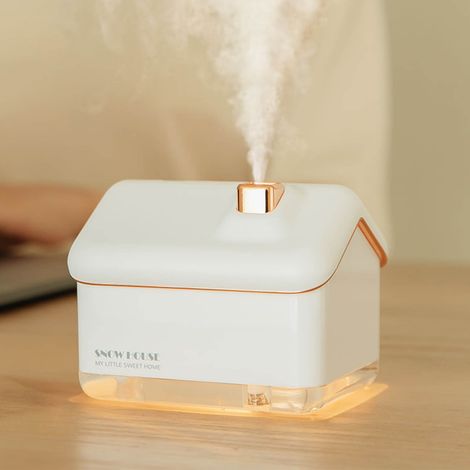 Mini humidificateur Snow House USB à nano-atomisation avec veilleuse pour salon et chambre à coucher, blanc (1/5)