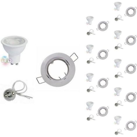 Kit Spot LED GU10 encastrable 8W Orientable Rond Blanc (Pack de (1/5)