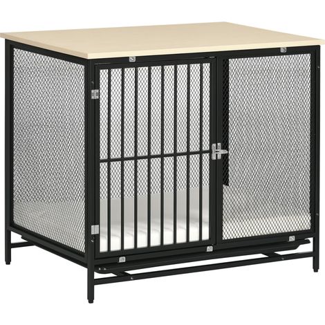 Cage pour chien, bac de rangement, tapis imperméable, plateau de fond amovible, verrouillable, noir, 80 x 55 x 71 cm (1/5)