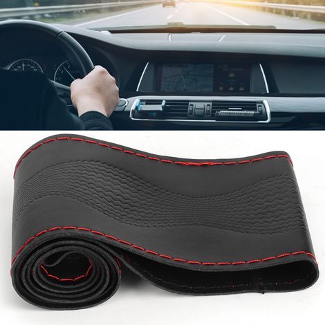 38 cm (15 Zoll) Lederlenkradbezug Universal DIY Prägenadeln & Fadenset Auto-Innenausstattung (Schwarz Rot) (1/5)