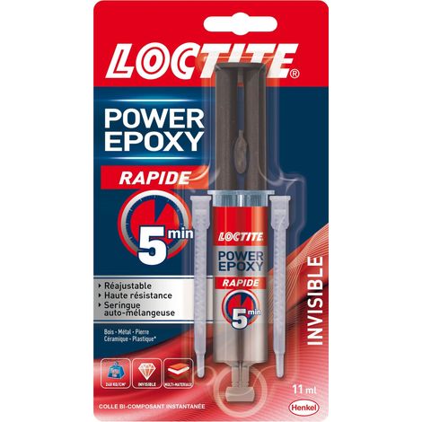 Loctite Colle Power Epoxy Rapide 5 Minutes 11 ml, Colle epoxy réajustable, colle forte résistante avec seringue auto-mélangeuse, colle résine epoxy transparente