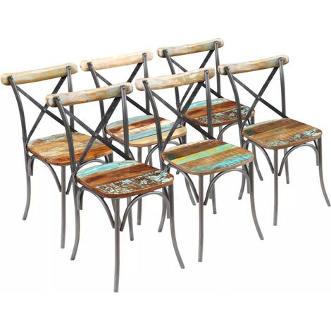 Lot de 6 chaises de salle à manger cuisine style vintage en bois de récupération massif CDS022242 (1/5)