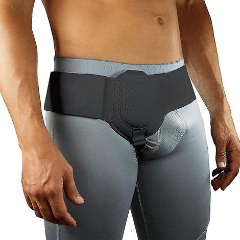 Ceinture herniaire adulte pour l'aine ou le sport, soutien et récupération après une hernie, avec 1 coussinet de compression amovible (1 pièce - Noir) (1/5)