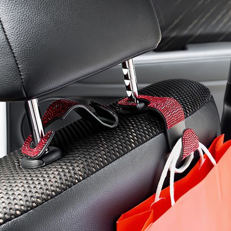 Roter Autositzhaken mit Kristallhaken, Rückenlehnen-Organizer für Handtaschen, Mäntel und Einkaufstaschen (1/5)