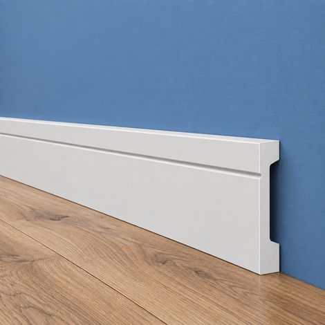 Pacco da 108ML di Battiscopa SQUADRATO BIANCO Passacavo ELEGANT 90x15mm in POLIMERI - Polistrutturato