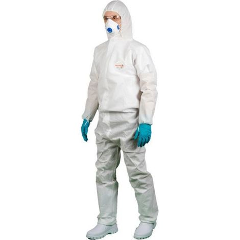 Combinaison Protection Chimique - Type 5/6 - Polypropylène SMS 55 g/m2 - Capuche 3 Panneaux - Taille M