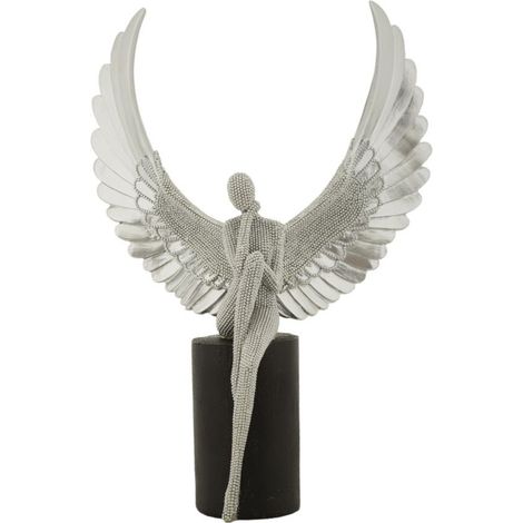 Statuette Déco Ailes "Sparky" 34cm Argent (1/5)