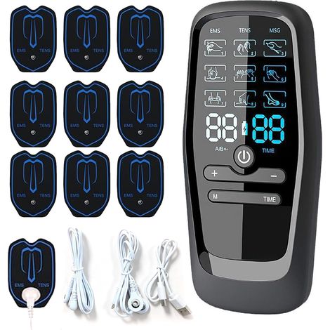 TENS/EMS/Massagegerät zur Schmerztherapie, Menstruationssimulator mit 9 Modi und 30 Intensitätsstufen, Wehensimulator, 2-Kanal-TENS-Stimulationsgerät mit 10 Elektrodenpads für Beine, Rücken, Schultern (1/5)