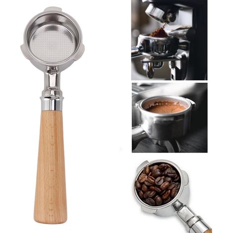 51 mm Edelstahl-Dreigriff-Bodenlosgriff, kompatibel mit Donlim/Petrus/Little Bear/NetEase Yanxuan A2 Kaffeemaschinen, natürliche Buchenholzfarbe. (1/5)