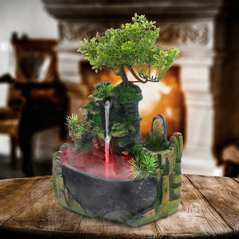 Youyijia Zimmerbrunnen LED Tischbrunnen 20x15x28 cm  Zimmerspringbrunnen aus Kunstharz, Wasserspiel mit Farbwechsel, Dekoration für Schlafzimmer, Wohnzimmer oder Büro (1/5)
