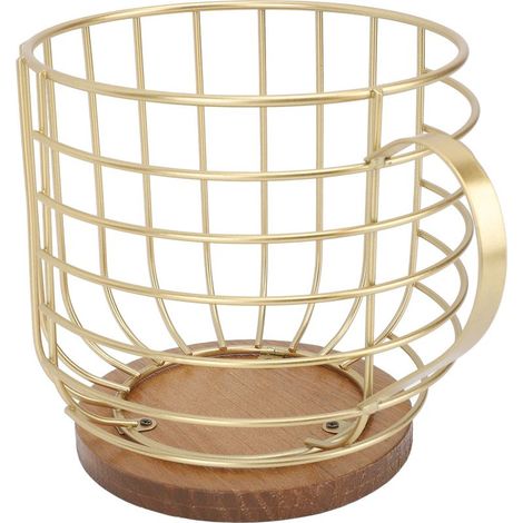 Porte-capsules de café en fer de grande capacité et peu encombrant avec base en bois organisateur de rangement pour capsules de café à domicile barre dorée avec couvercle. (1/5)