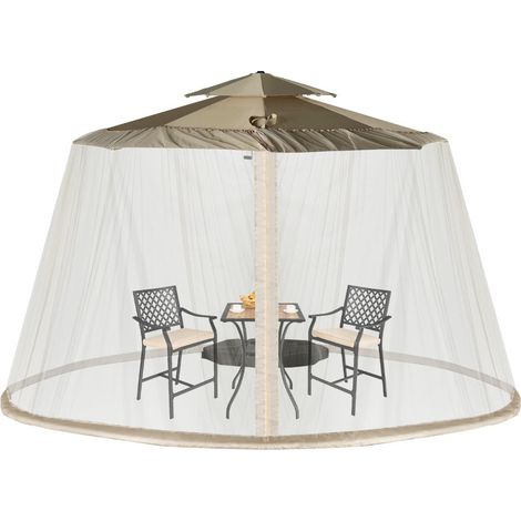 Mosquitera regulable para sombrillas de 2,5 a 3 m de diámetro con 2 puertas con cremallera y base rellenable en poliéster beige 200012900