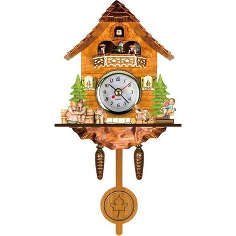 Horloge murale antique en bois en forme de nichoir à coucou, décoration intérieure, horloge à coucou à pendule automatique