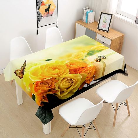 3D Rectangular Tablecloth, Stain-Resistant Waterproof Tablecloth, Rose Print Polyester Fabric Tablecloth for Dining Room/Garden/Outdoor/Birthday (Sunlight Pink, 60x60cm) (1/5)