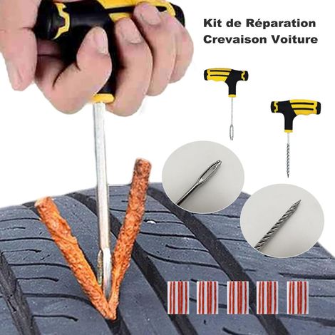Questo kit di riparazione pneumatici include strisce di riparazione, una punta filettata e una punta a forcella. Adatto per auto, moto, quad e trattori. (1/4)