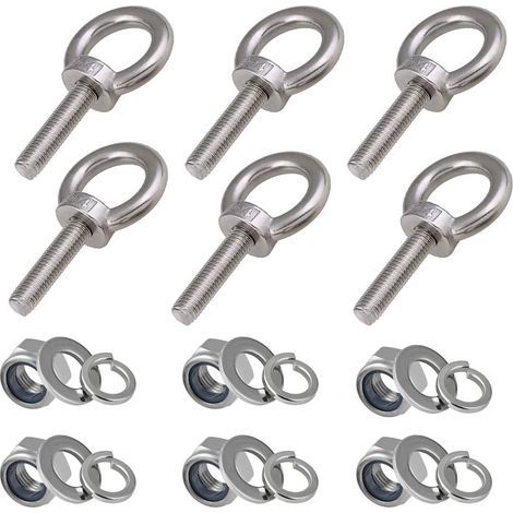Boulons à œil M8, 6 Pièces Longueur du filetage 30mm Nylon Écrou de Blocage et Rondelles de Blocage, Boulons filetés extérieurs en acier inoxydable 304 Marine (1/5)