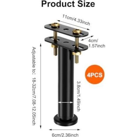 Lot de 4 pieds de lit réglables en hauteur de 18 à 32 cm - Pieds de support moyens robustes pour cadre de lit - Kit de renforcement pour sommier à lattes (1/4)