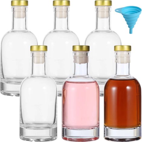 Lot de 6 bouteilles en verre, bouchon à vis, entonnoir, 177 ml, pour spiritueux, cuisine, bar (1/5)
