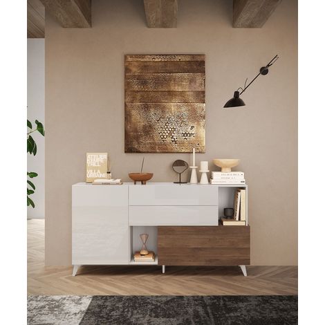 Buffet/bahut 181 cm chêne mercure/blanc laqué Minorka (1/4)