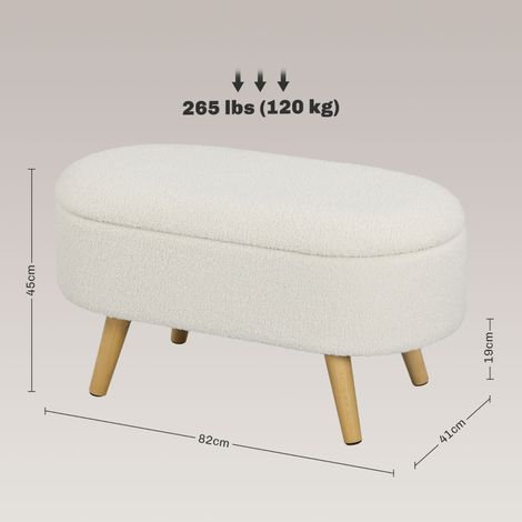 Banquette avec espace de rangement et couvercle, tabouret pour vestiaire, salon, chambre, bois, revêtement tissu, blanc (1/5)