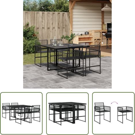The Living Store Ensemble à manger de jardin 5 pcs Noir Résine tressée - Meubles De Jardin - Salon De Jardin - Set De Jardin - Mobilier D'extérieur - Table De Jardin (1/5)