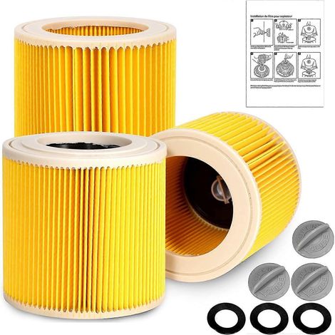 Lot de 3 filtres pour aspirateur professionnel Krcher, filtre HEPA de rechange pour aspirateur de chantier (eau, poussière et cendres), pièce de rechange (1/5)