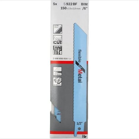 Hoja de sierra recíproca profesional de 5 hojas S 922 BF Flexible para metal (para metal, 150 x 19 x 0,9 mm, accesorio para sierra recíproca)