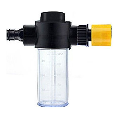 Flacon pulvérisateur en mousse plastique, buse haute pression à 3 modes pour lavage de voiture, bain d'animaux, jardinage, outil de raccordement de tuyau de 100 ml (jaune) (1/5)