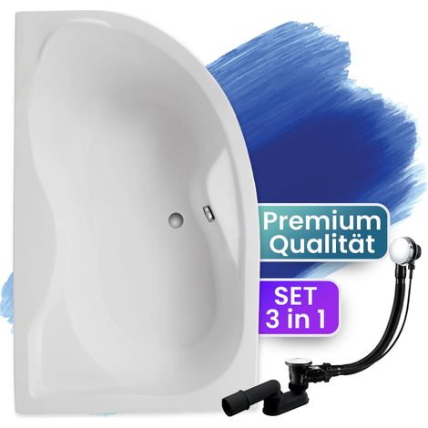 Badewanne Eckbadewanne 170x110 Links, Ablaufgarnitur & Füßen GRATIS - Komplettset 3in1 Original Acryl Wanne Premium Siphon - Made in EU - BADLAND DORA (1/5)