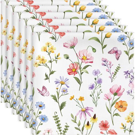 Serviettes de Table Lot de 6, Serviettes en Tissu 100% Coton Printemps Fleurs Doux et Confortable Réutilisables Serviettes pour Dîner Famille Cuisine Décorations Cadeaux(45cm×45cm) (1/5)