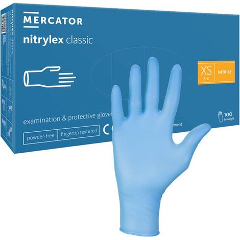 Guantes de nitrilo XS azul Mercator Nitrylex Classic 100 piezas (1/5)