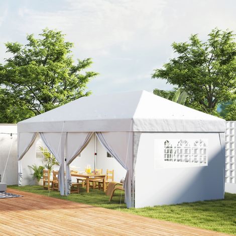 Tonnelle de jardin exterieur tonnelle pliante 3 x 6 m avec 6 parois latérales. sac de transport inclus. blanc (1/5)