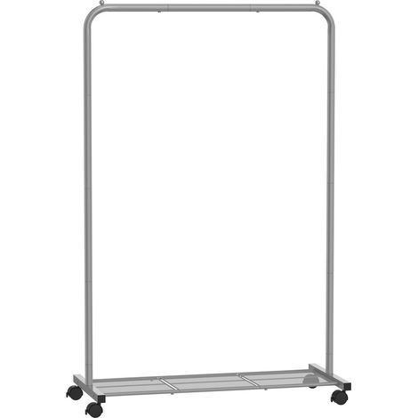 SONGMICS Portant à Vêtements en Métal, Porte-vêtements, Porte-manteau Longueur 91 cm, avec Étagère de Rangement, Roulettes, 2 Freins, Barre Supérieure Supportant jusqu'à 40 kg, Gris (1/5)