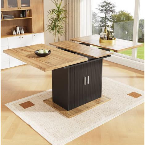 Mesa de comedor extensible 110-140x70x76 cm negra en MDF con almacenaje (1/5)