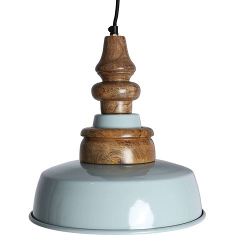 Suspension contemporaine fer bleu et bois naturel finition brillante - Bleu brillant et bois naturel (1/4)
