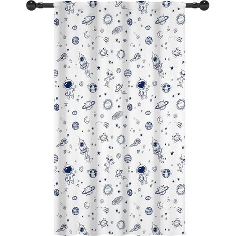 107x160cm Espace Rideaux avec Passe-Tringle Cosmique Astronaute Planètes Fusées Filtrage de la lumière Onglet arrière Habillages de fenêtre pour Chambre de garçon Nursery - 107L X 160H cm (1 Panneaux) (1/5)