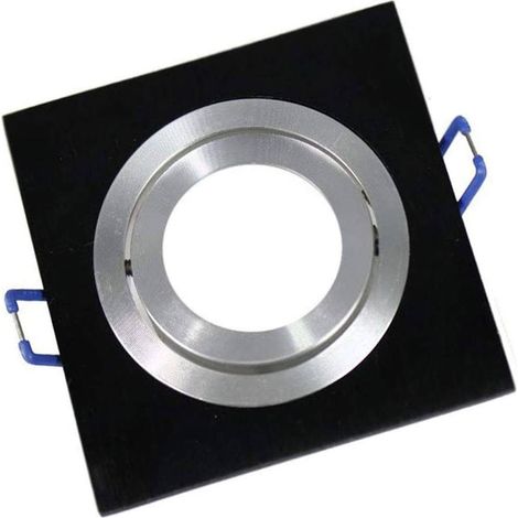 Porta faretto ad incasso quadrato acciaio orientabile portafaretto per soffitto supporto faretti con molle foro 92 mm nero/silver (1/2)