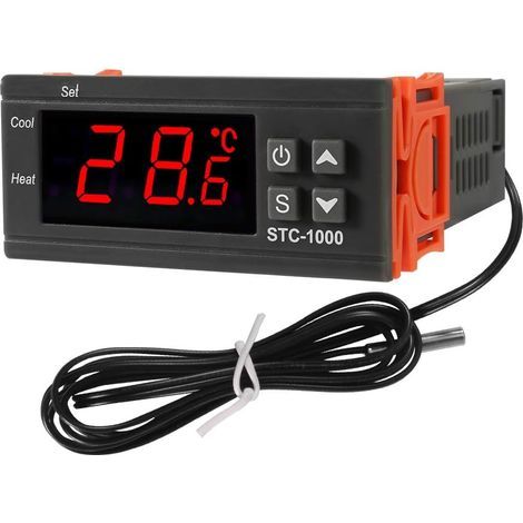 STC-1000 Contrôleur de température numérique à LED 10 A DC 24 V Thermostat Celsius de chauffage et de refroidissement 2 relais Sortie LED avec sonde NTC (24 V) (1/5)