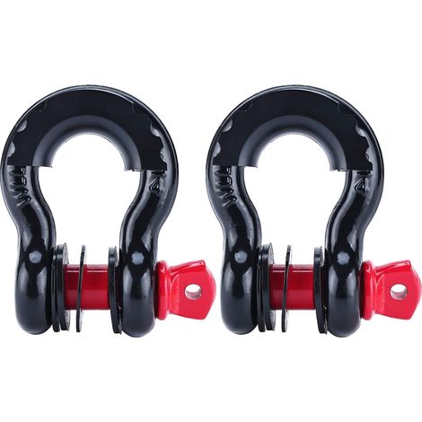 2pcs Manille 4x4, 4,75 T Manille de Levage, 3/4" Manilles de Remorquage 4x4, Manilles Acier Galvanisé avec Garnitures Caoutchouc pour Traction de Remorque Jeep Voiture Camion (Noir et Rouge) (1/5)