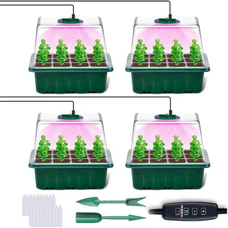 Lampe de culture à spectre complet pour plantes, mini-serre d'intérieur avec minuterie et variateur, kit de propagation avec 4 pots pour semis en intérieur (1/5)