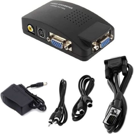 Convertisseur Video Vers VGA - Entrée RCA Composite S-Video AV - Sortie VGA 15-Pin - Pour Moniteur PC TV LCD - 1 Pièce (1/4)