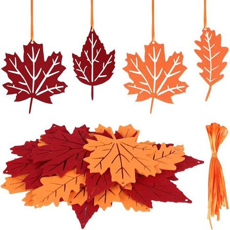 Lot de 16 guirndes de feuilles automne en feutre,citrouilles,gnds et feuilles érable,Couleur 1 DECORATION DE FETE MURALE (1/5)