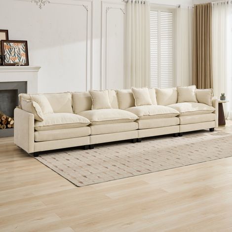 Canapé d'angle 4 places DE5014BG, tissu chenille respirant, beige