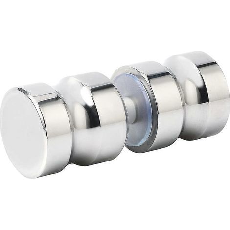 Paire de poignées de porte en verre et bois, dos à dos, pour porte de douche ronde, finition chrome poli, acier inoxydable, EL5000 (1/5)