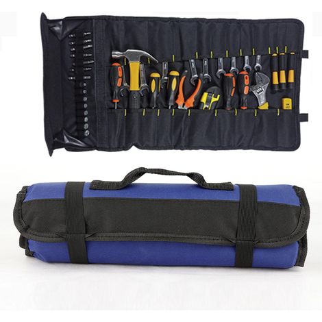 Sacoche à outils enroulable, sac organisateur d'outils multifonctionnel, sac de rangement pour outils enroulables, petite pochette à outils, sac de rangement robuste pour outils enroulables (bleu) (1/5)