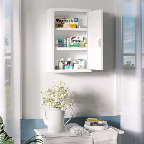 Armadietto farmacia da parete con serratura 30 x 14 x 46 cm, 3 scomparti, acciaio bianco (1/5)