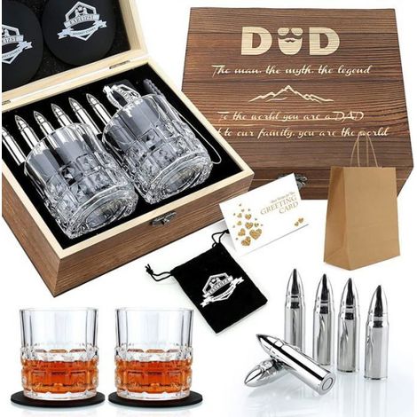 Pierres à Whisky Coffret Cadeau en Verre à Whisky Pierres Froides à Whisky dans Une bote en Bois Faite à Main Cool sans Rond (1/5)