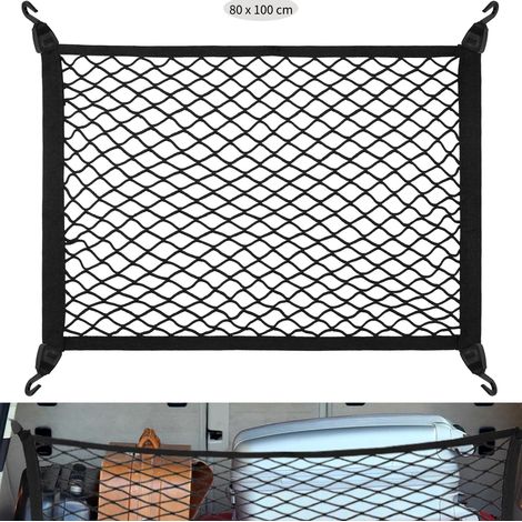 1 Filet De Coffre 100x80 Cm Élastique Nylon Avec 4 Crochets Abs Pour Suv Camionnette Rangement (1/5)