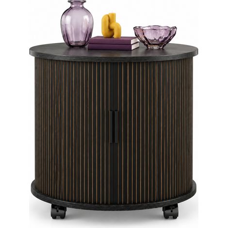 Comodino cilindrico 60x60x60 cm in MDF nero con ricarica USB e ruote per camera - CHICFURN (1/5)